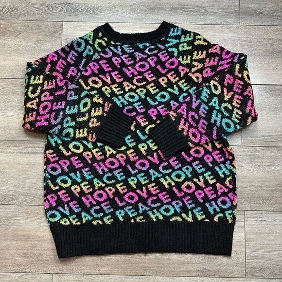 Torrid Peace Love Hope Vegan Cashmere Pullover Crew Sweater Women's Size 1 - Picture 2 of 5